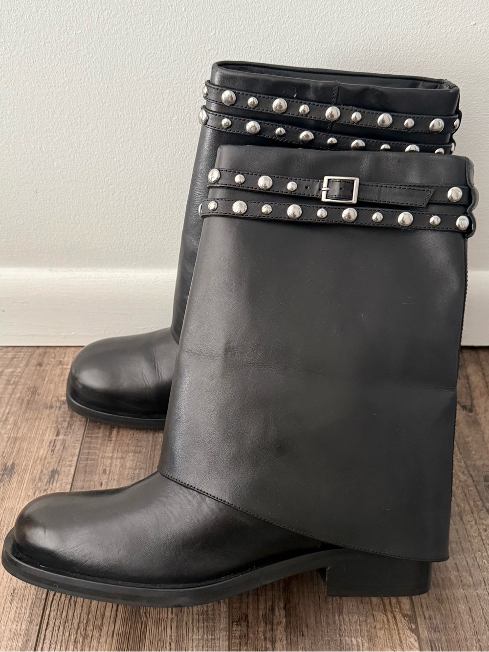 Free People Scorpio Black Studded Fold Over Combat Moto Boots - Picture 7 of 9